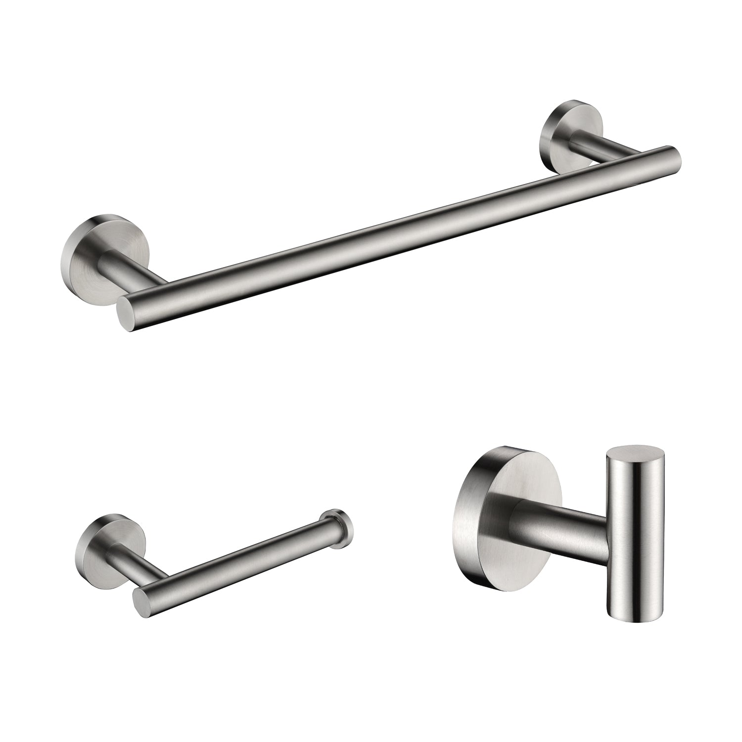 3-Pieces Bathroom Hardware Accessories Set - Towel Bar, Toilet Paper Holder, Robe Towel Hooks