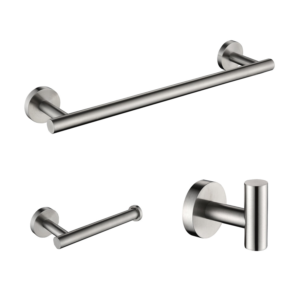 3-Pieces Bathroom Hardware Accessories Set - Towel Bar, Toilet Paper Holder, Robe Towel Hooks