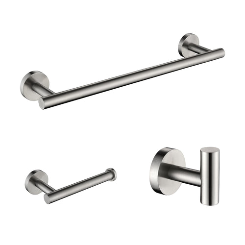3-Pieces Bathroom Hardware Accessories Set - Towel Bar, Toilet Paper Holder, Robe Towel Hooks
